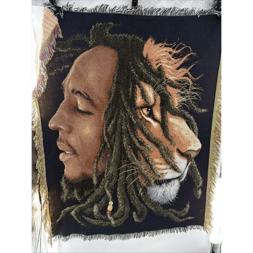 Bob Marley Lion Tapestry Throw Blanket Vintage 44